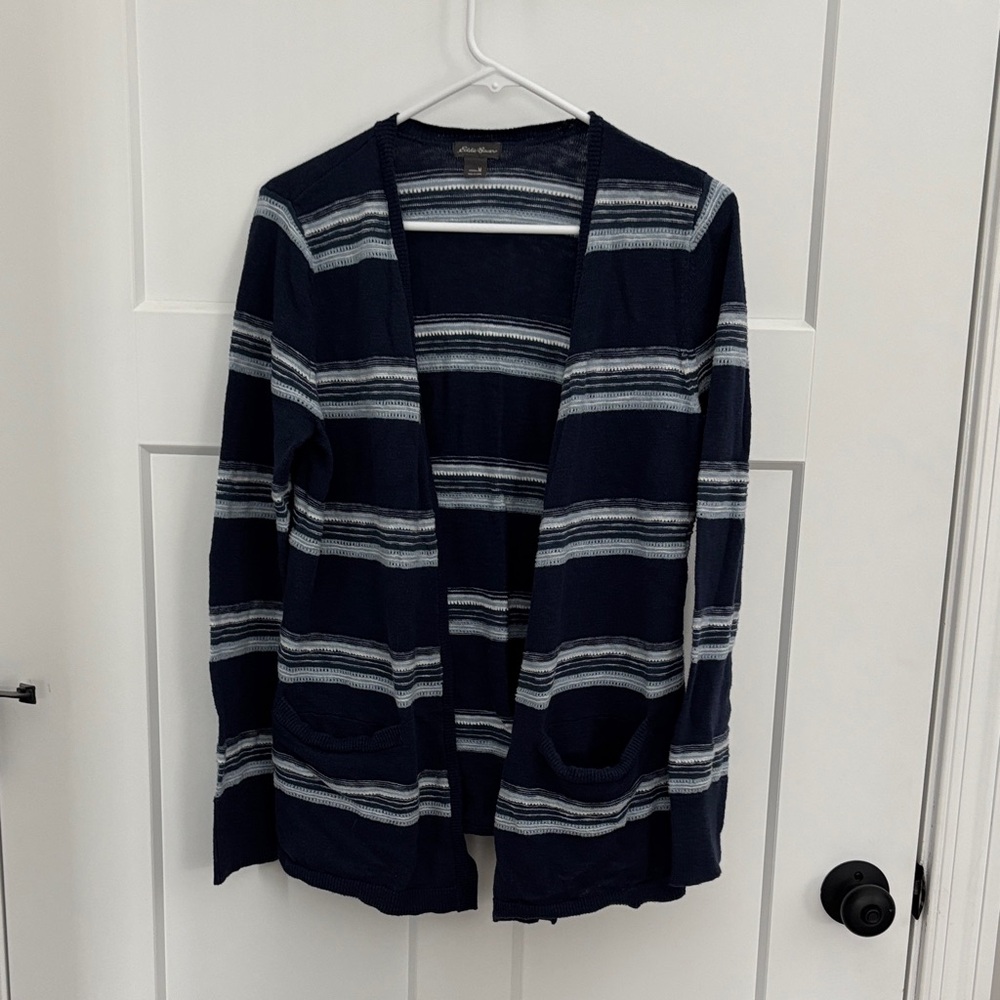 Eddie Bauer Striped Navy Cardigan